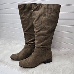 Madden Girl Boots Women's Sz 6 Tall Riding Brown Suede Leather Knee-High Casual